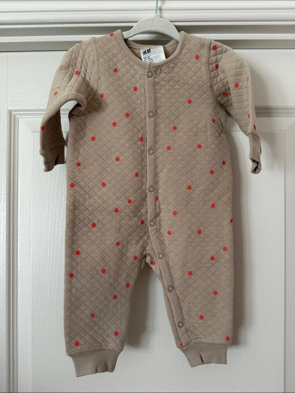 H&M Taupe Quilted One-Piece with Orange Dot Print
